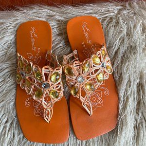 Sweet Seventeen Orange Rhinestone Sandal - Sz. 6-6.5